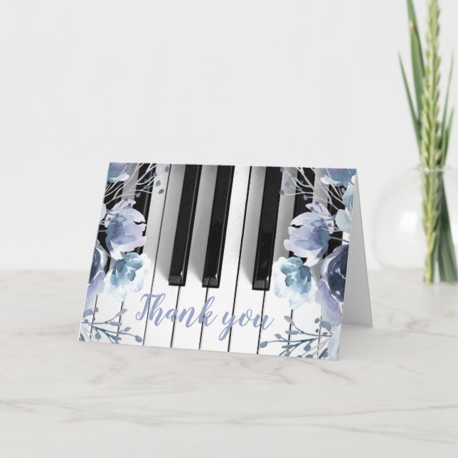 piano music dusty blue floral thank you (Front)