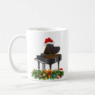 Piano Music Lover Xmas Gift Santa Hat Piano Christ Coffee Mug