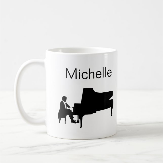 Piano Music Notes Script Name Black White Coffee M Mug (Left)