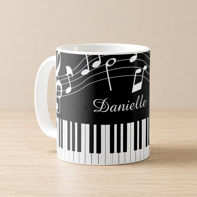 Piano Music Notes Script Name Black White Coffee Mug (Creator Uploaded)