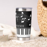 Piano Music Notes Script Name Black White Custom Insulated Tumbler<br><div class="desc">Modern, stylish and personalised Insulated Tumbler Travel Cup featuring piano keys or keyboard and music notes with a name, monogram or your custom text in an editable font style and your choice of background, notes graphic and text colours (shown in black and white). Ideal for music teachers, musicians, music professionals...</div>