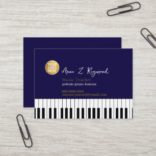 Piano Music Teacher deep-blue with logo Business Card