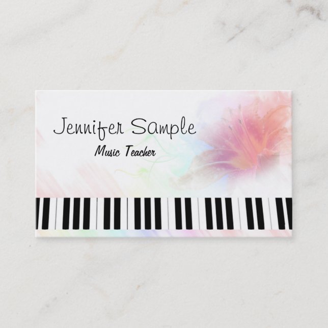 Piano Music Teacher Professional Elegant Business Card (Front)
