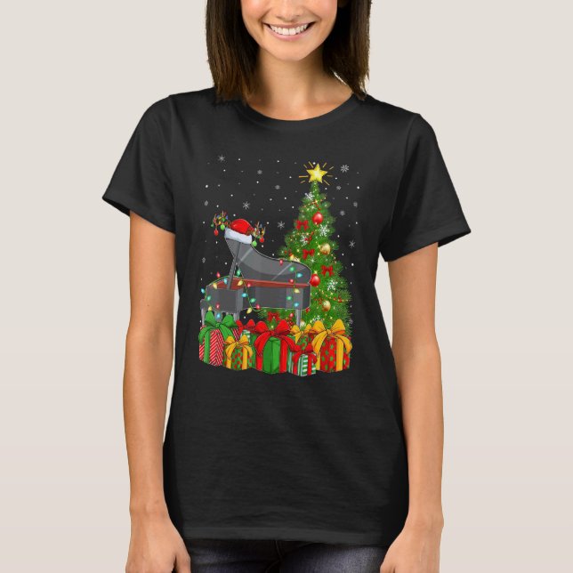 Piano Music   Xmas Holiday Santa Piano Christmas T T-Shirt (Front)