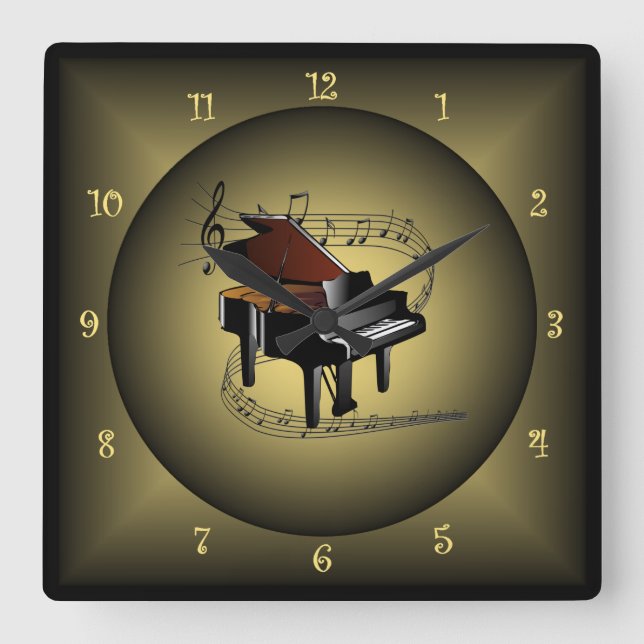 Piano ~Musical Globe ~ Musical Instrument ~Scale ~ Square Wall Clock (Front)