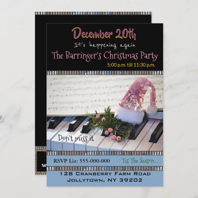 Piano Musical Holiday Party Invitation (Front/Back)