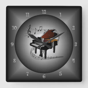 Piano ~ Musical Instrument ~ Musical Globe ~Scale~ Square Wall Clock