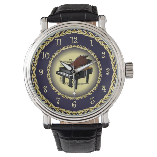Piano ~ Musical Scroll ~ Gold/Navy Blue ~  ~   Watch (Front)
