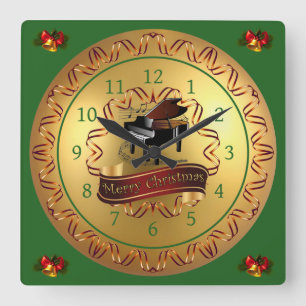 Piano ~ Musical Scroll ~ “Merry Christmas”  Square Wall Clock