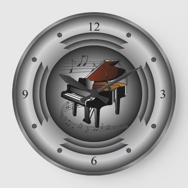 Piano ~ Musical Scroll ~ Silver Speaker ~ Large Clock (Front)