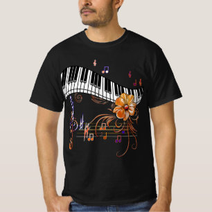 Piano Musically Keyboard Gold Flower  T-Shirt