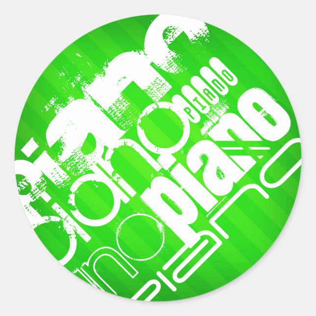 Piano; Neon Green Stripes. Classic Round Sticker (Front)