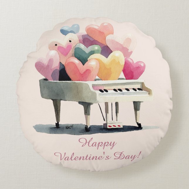 Piano of Love Hearts Round Cushion (Front)