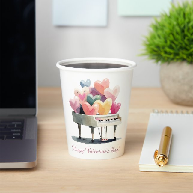 Piano of Love Hearts Valentine's Day Paper Cups (Insitu)