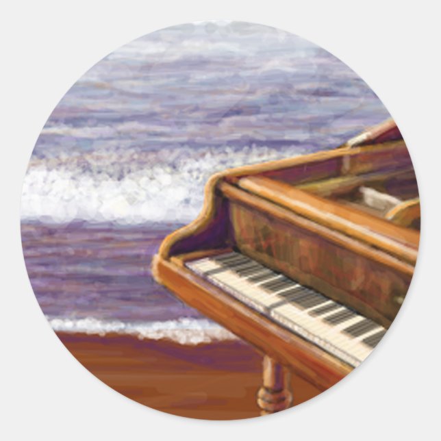 Piano on a Beach Classic Round Sticker (Front)