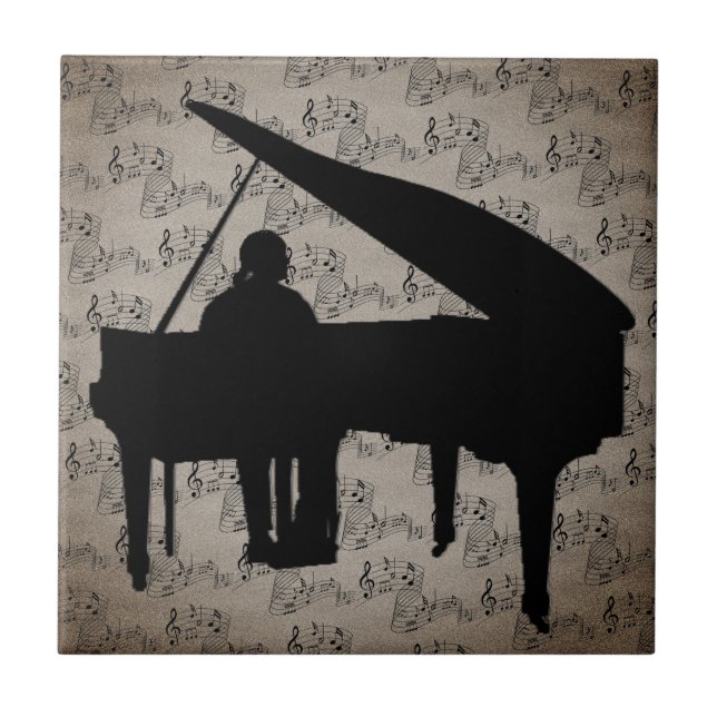PIANO  ON MUSIC NOTES CERAMIC TILE (Front)
