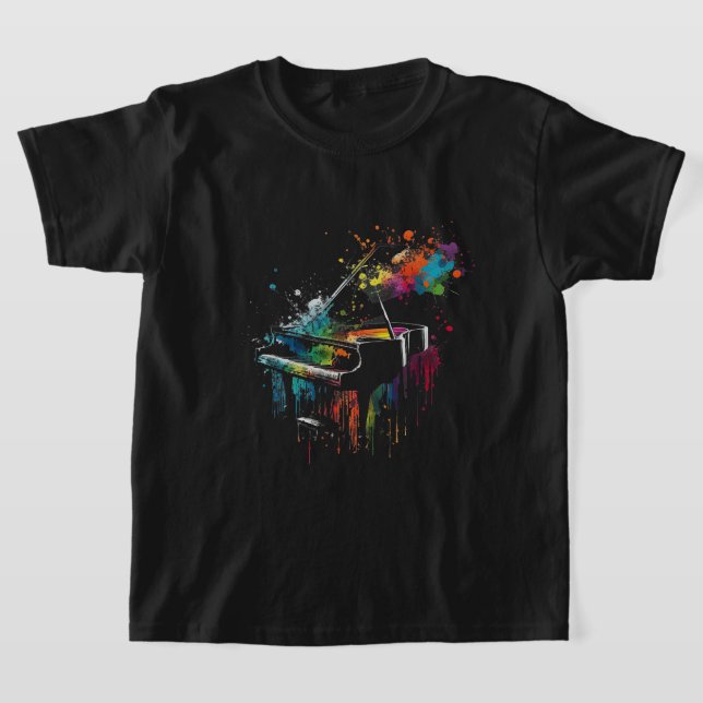Piano Piano Splash Art Jazz Composer Keyboard Pian T-Shirt (Laydown)