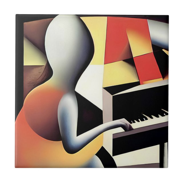 Piano Player - Airbrush Art Ceramic Tile (Front)