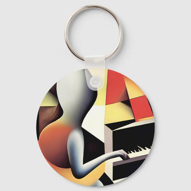 Piano Player - Airbrush Art Key Ring (Front)