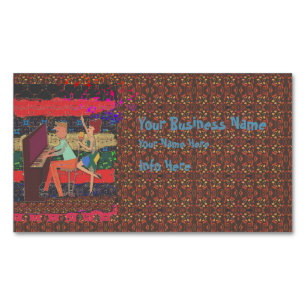 Piano Player And Music Notes 2 Magnetic Business Card