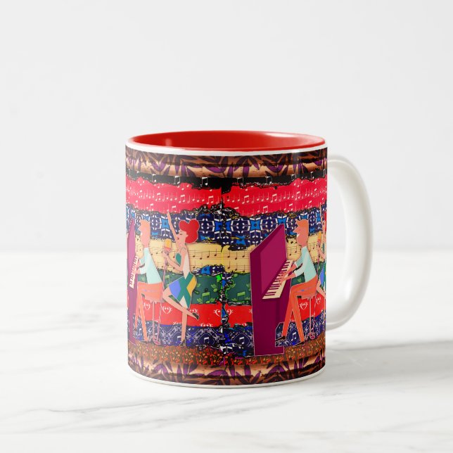 Piano Player And Music Notes Two-Tone Coffee Mug (Front Right)