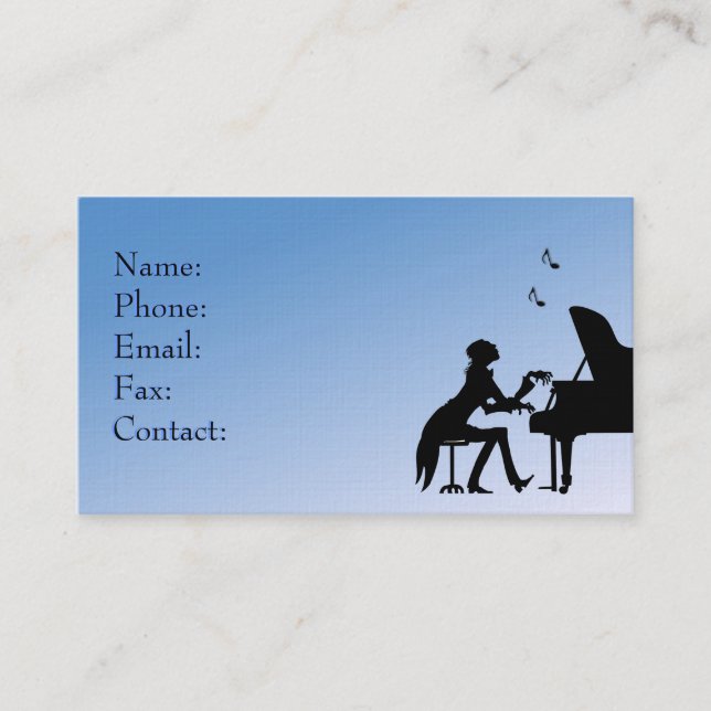 Piano Player Blue Business Card (Front)