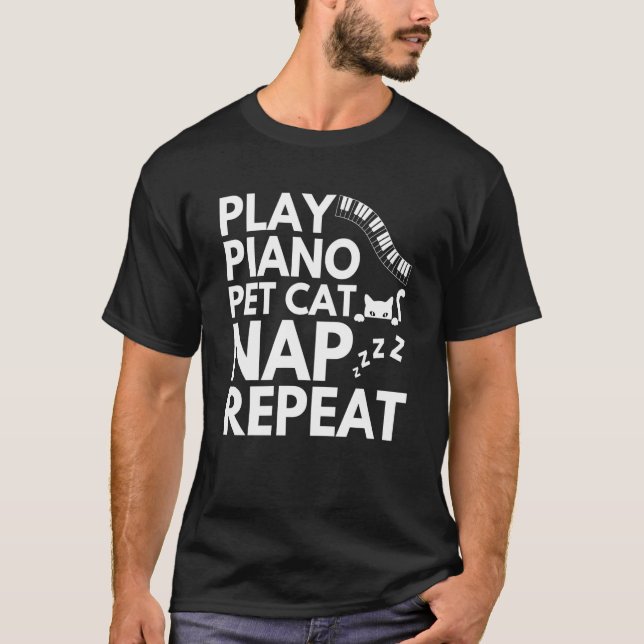 Piano Player Cat  Cat Big Fans Pianist Musical T-Shirt (Front)