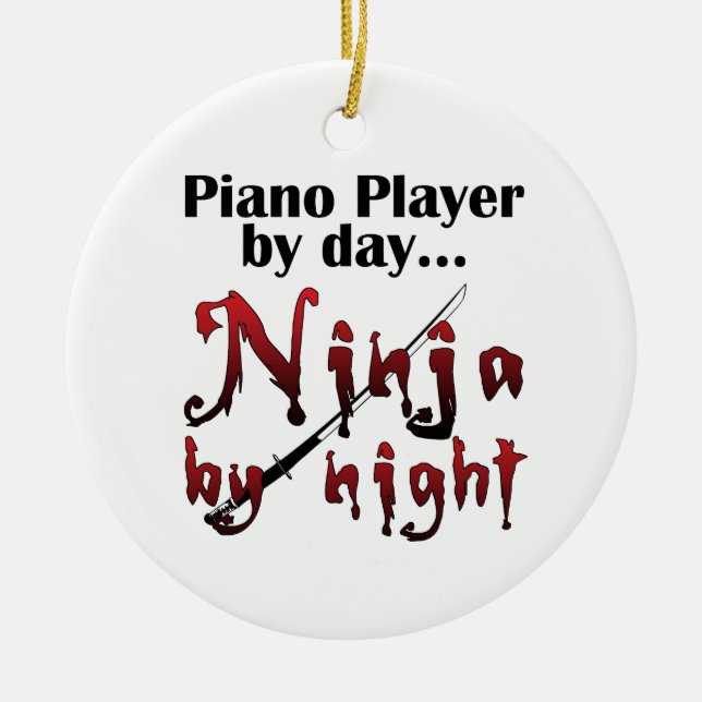 Piano Player Ninja Music Gift Ceramic Tree Decoration (Front)