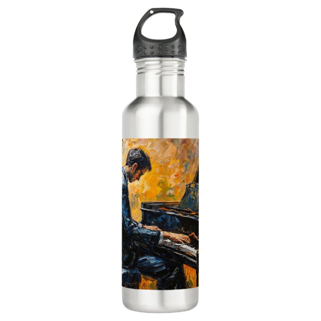 Piano Player - Oil Painting 710 Ml Water Bottle (Front)