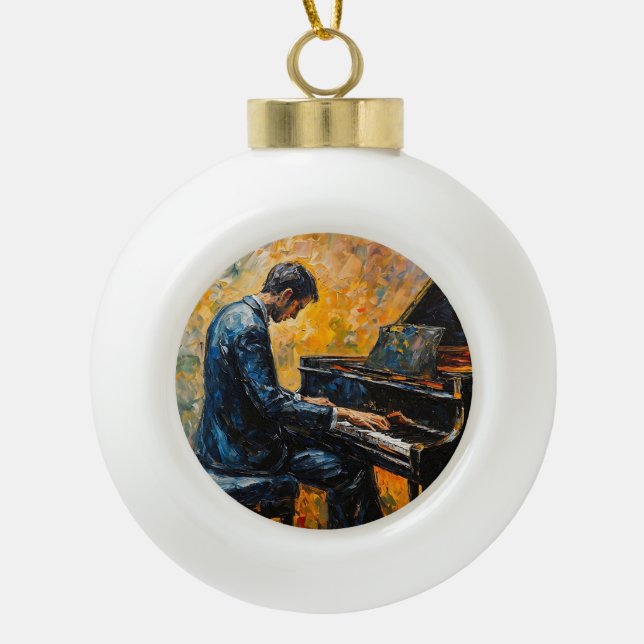 Piano Player - Oil Painting Ceramic Ball Christmas Ornament (Front)