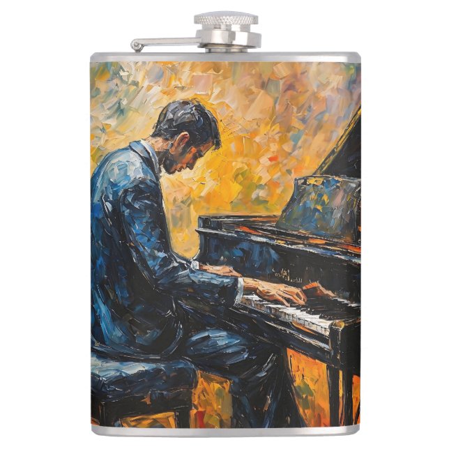 Piano Player - Oil Painting Hip Flask (Front)