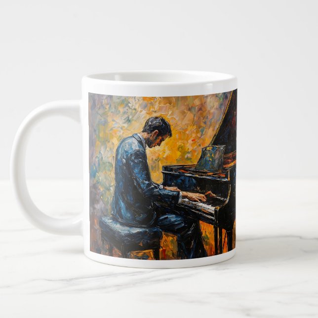 Piano Player - Oil Painting Large Coffee Mug (Left)