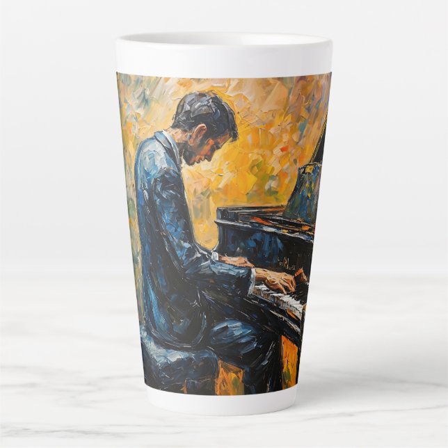 Piano Player - Oil Painting Latte Mug (Front)