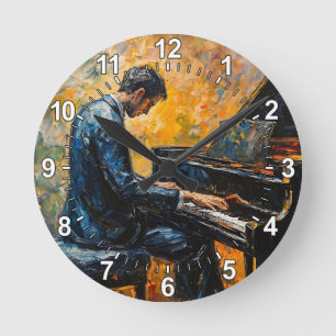 Piano Player - Oil Painting Round Clock