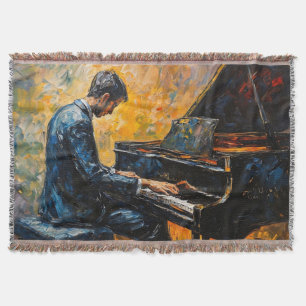 Piano Player - Oil Painting Throw Blanket