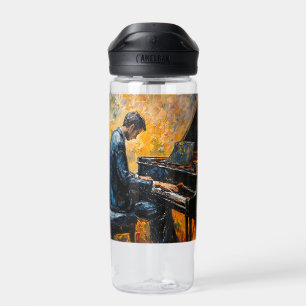 Piano Player - Oil Painting Water Bottle