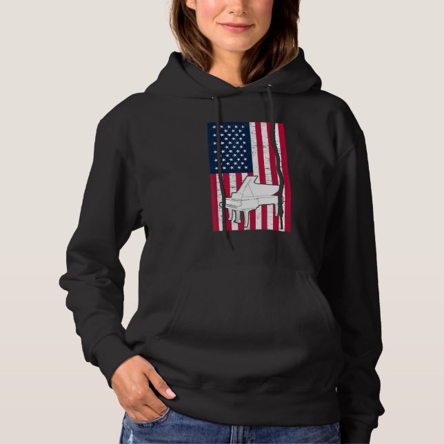 Piano Player Piano American Flag Patriotic Pianist Hoodie (Front)