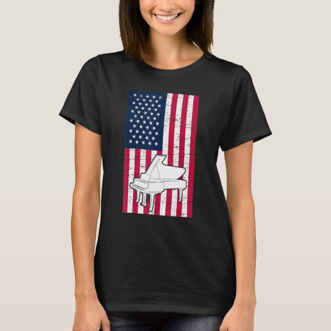 Piano Player Piano American Flag Patriotic Pianist T-Shirt (Front)