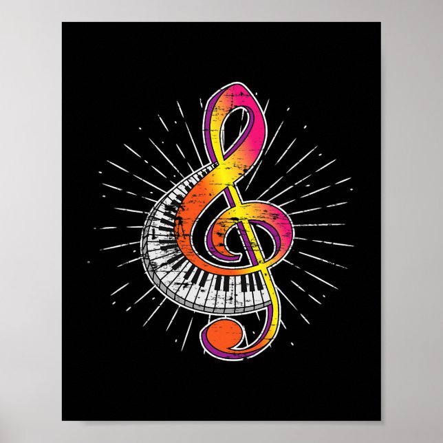 Piano Player Treble Clef Pianist Gift Classical Mu Poster (Front)