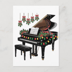 Piano Player Xmas Lighting Santa Playing Holiday Postcard
