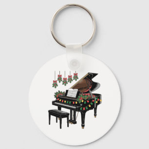 Piano Player Xmas Lighting Santa Playing  Key Ring