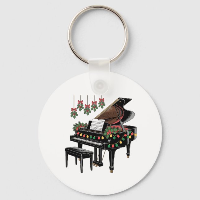 Piano Player Xmas Lighting Santa Playing  Key Ring (Front)