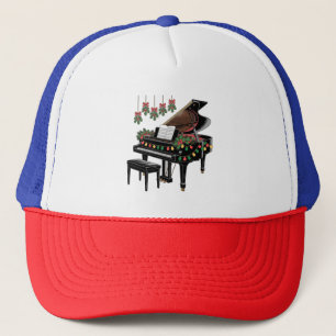 Piano Player Xmas Lighting Santa Playing  Trucker Hat
