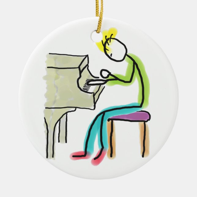 Piano Playing Stickman Ceramic Ornament (Front)