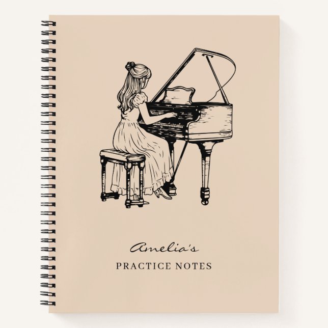 Piano Practice Music Teacher Student Blush Pink Notebook (Front)