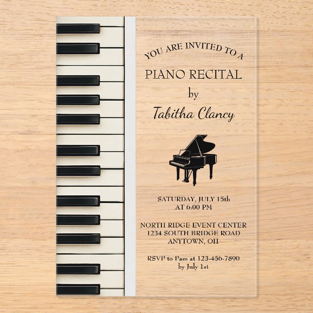 Piano Recital Acrylic Invitation  (Front)
