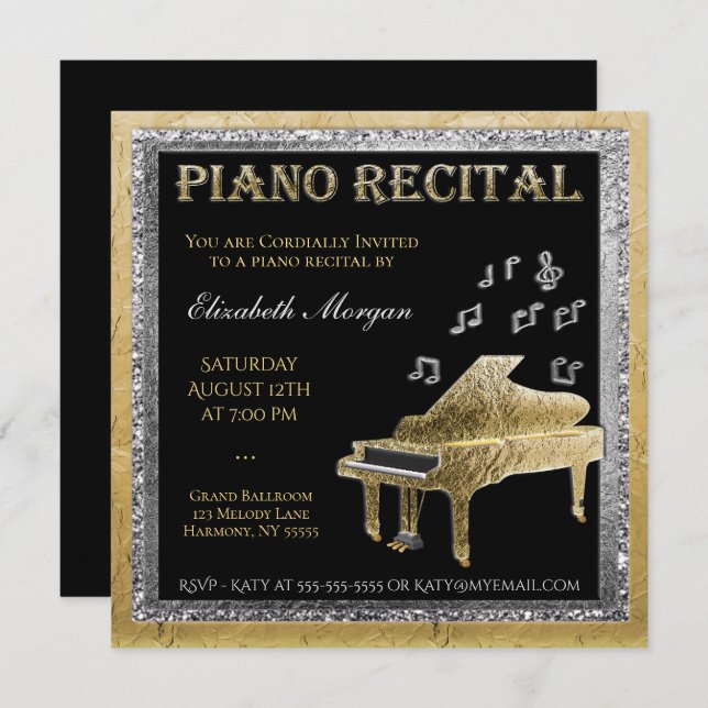 Piano Recital Gold and Silver Invitation (Front/Back)