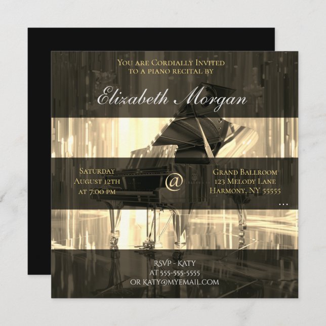 Piano Recital Gold  Invitation (Front/Back)