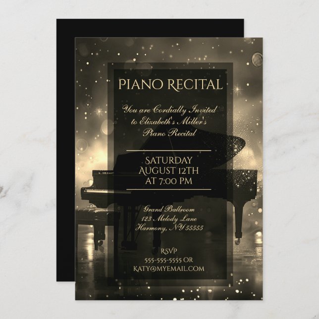 Piano Recital with Gold Lights Invitation (Front/Back)
