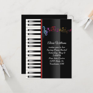 Piano Recital With Rainbow Music Notes Invitation